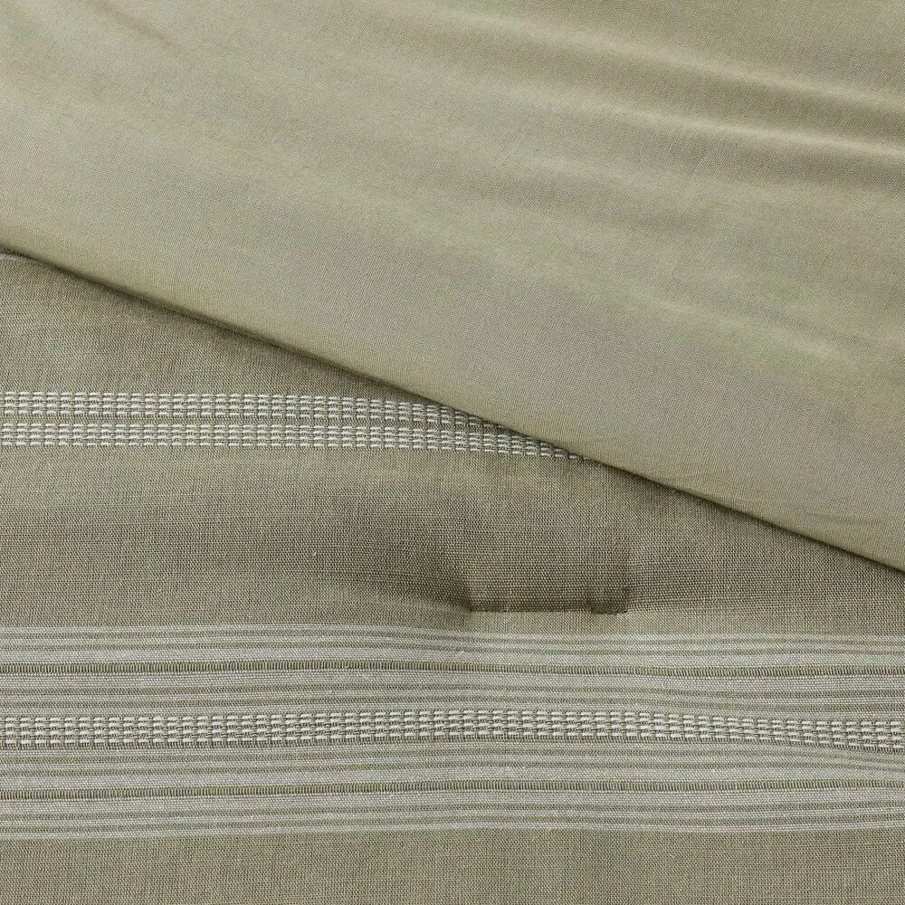 Threshold Cotton Woven Stripe Comforter Set Twin/TXL Moss Green White OEKO-TEX